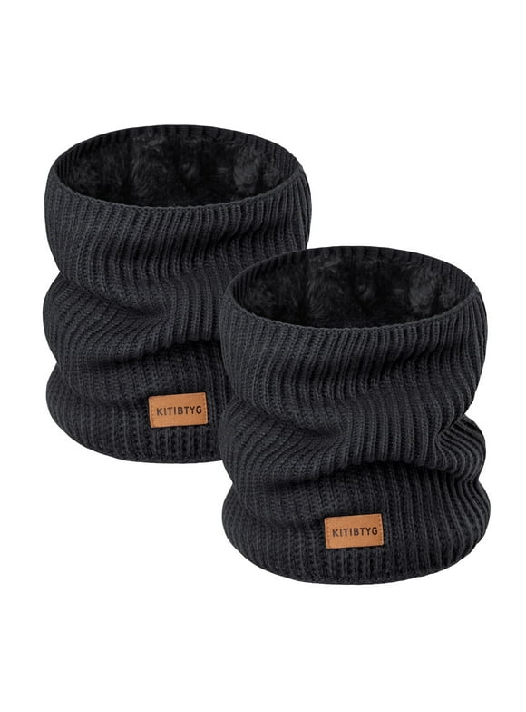 2-Pack Knitted Neck Warmer ，Knitting Fleece Scarf Gaiter Mask ski, Fleece Lined Winter Scarves for Men & Women