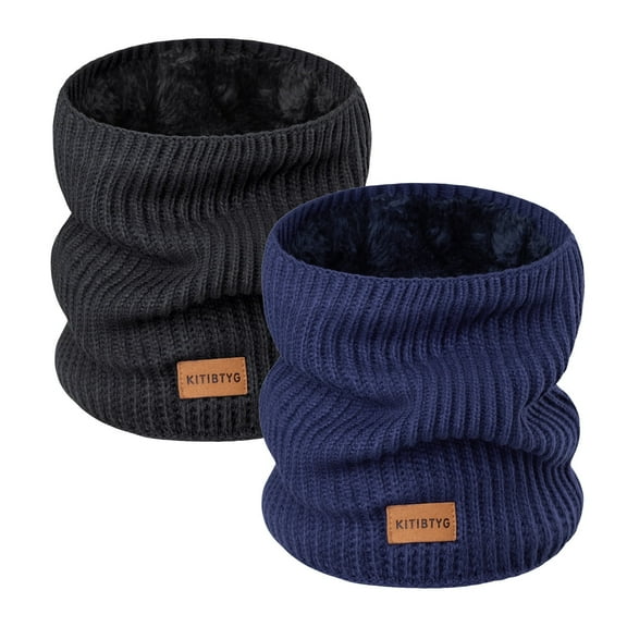 BUTKLNYTS 2-Pack Knitted Neck Warmer ，Knitting Fleece Scarf Gaiter Mask ski, Fleece Lined Winter Scarves for Men & Women