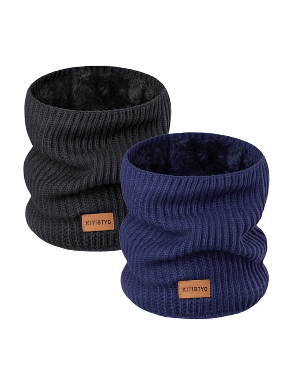 2-Pack Knitted Neck Warmer ,Knitting Fleece Scarf Gaiter Mask ski, Fleece Lined Winter Scarves for Men & Women