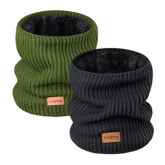 BUTKLNYTS 2-Pack Knitted Neck Warmer ,Knitting Fleece Scarf Gaiter Mask ski, Fleece Lined Winter Scarves for Men & Women