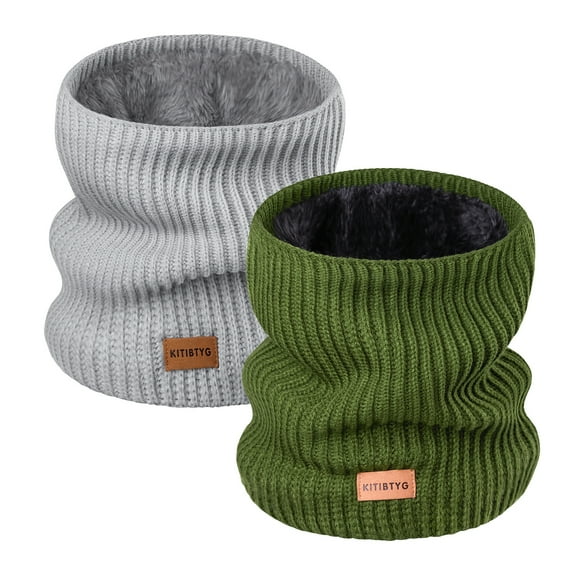 BUTKLNYTS 2-Pack Knitted Neck Warmer ，Knitting Fleece Scarf Gaiter Mask ski, Fleece Lined Winter Scarves for Men & Women