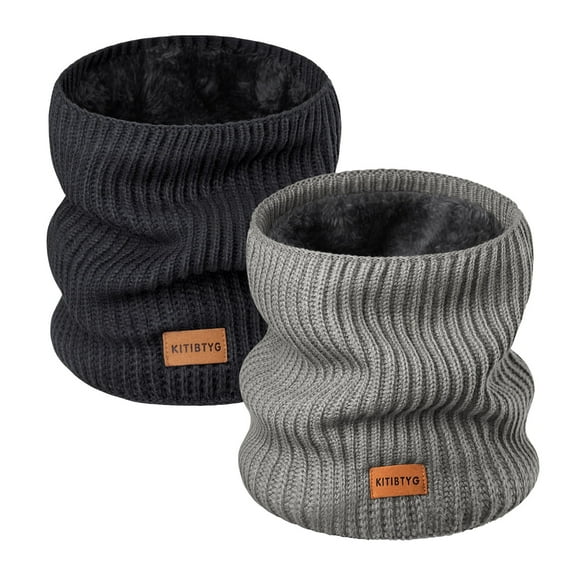 BUTKLNYTS 2-Pack Knitted Neck Warmer ,Knitting Fleece Scarf Gaiter Mask ski, Fleece Lined Winter Scarves for Men & Women