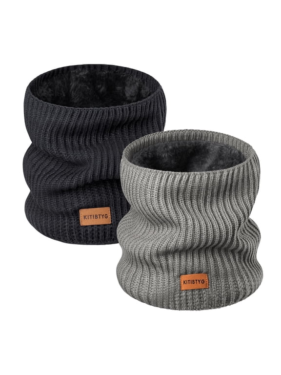 2-Pack Knitted Neck Warmer ,Knitting Fleece Scarf Gaiter Mask ski, Fleece Lined Winter Scarves for Men & Women
