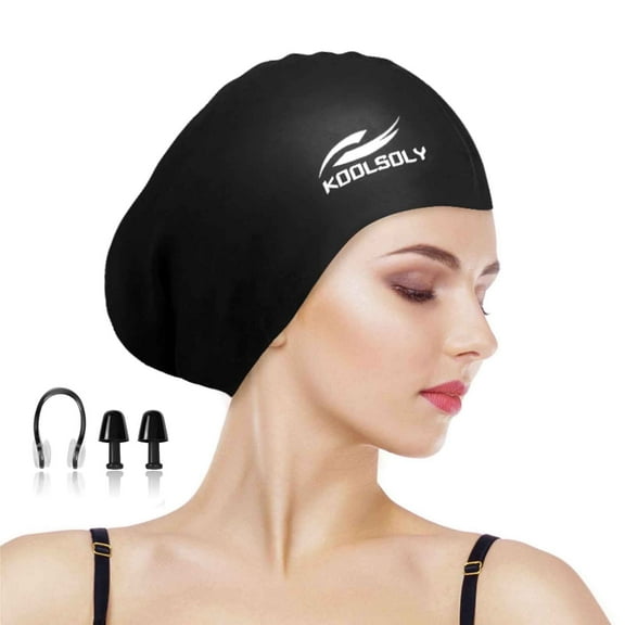 BUTKLNYTS Silicone Swim Caps for Women – Waterproof, Long Hair Friendly, Ear Protection, with Nose Clip & Earplugs