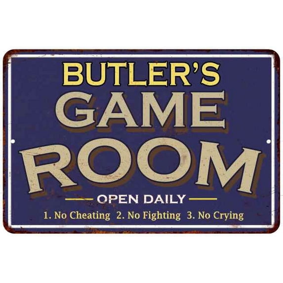 BUTLER'S Blue Game Room Sign Metal Wall Decor 8x12 208120002056