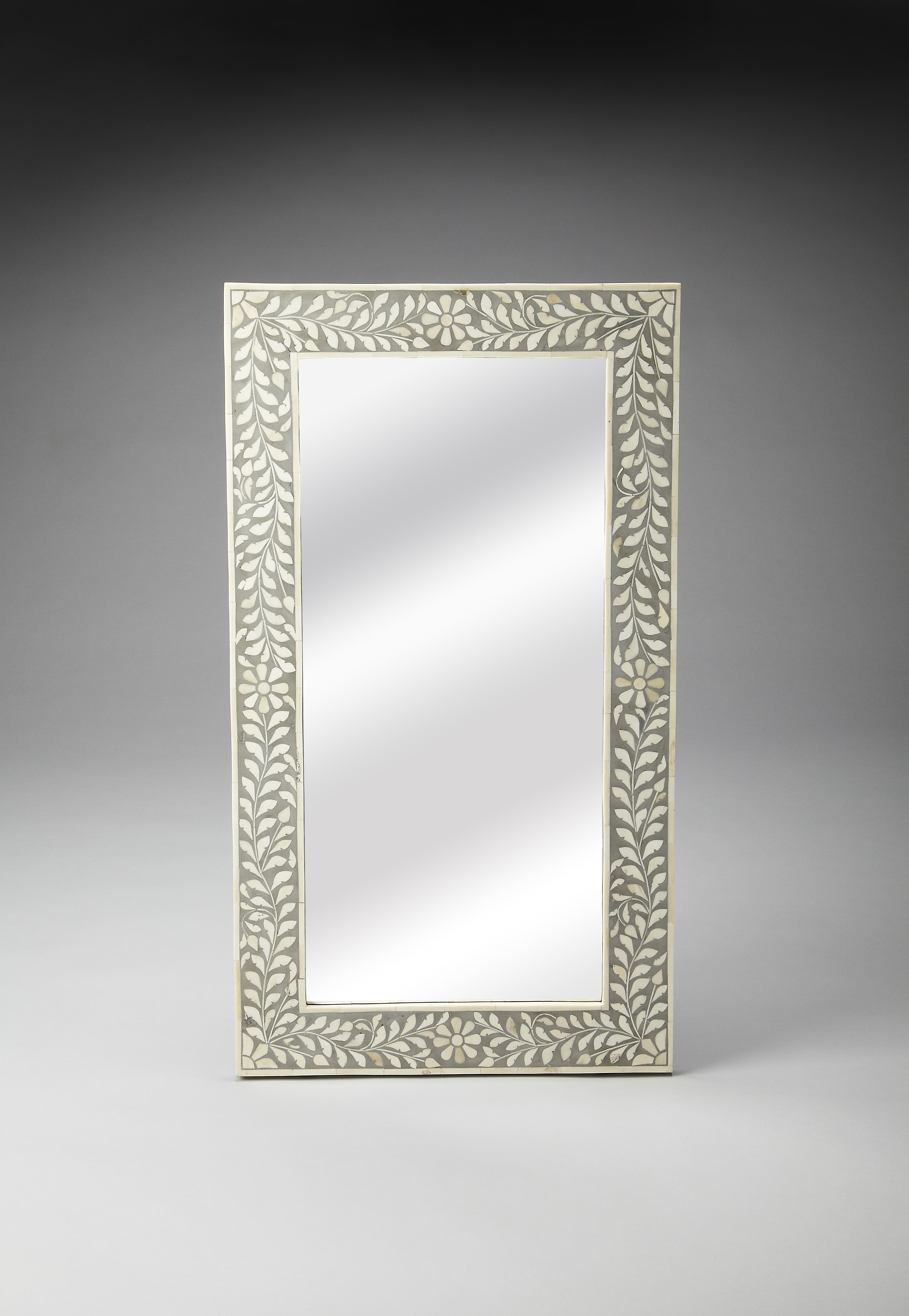 Elegant Gray Bone Inlay Rectangular Vanity Wall Mirror