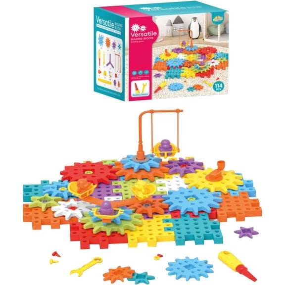 BUTOMKY 112 Piece Gear Building Blocks Set - STEM Educational Construction Learning Toys for Kids Ages 3+ & Teens 14+