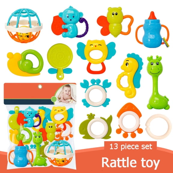BUTOMKY 13Pcs Baby Rattles Teether Toy Set, Easy Grip Sensory Musical Shake Rattle, Montessori Early Development Learning Toys, Newborn Infant Gifts for Boys Girls 0-12 Months