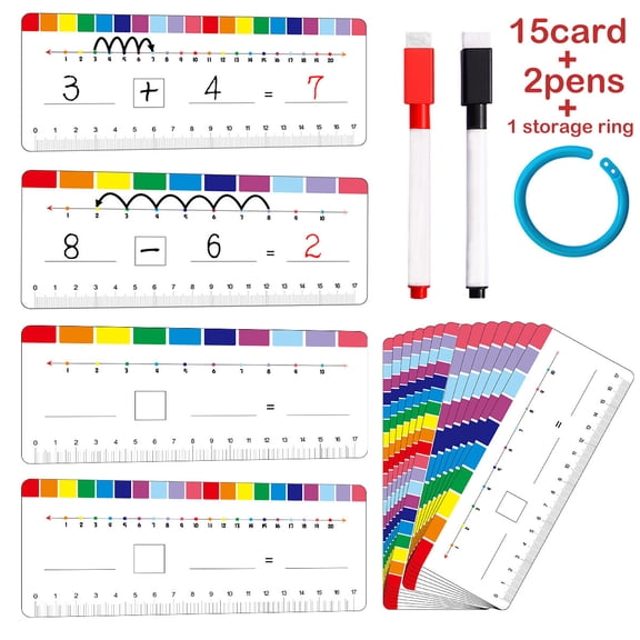 BUTOMKY 15 Pack Number Line Dry Erase Cards - Double-Sided Math Manipulatives for Addition Subtraction, Classroom Homeschool Learning Supplies for Kids