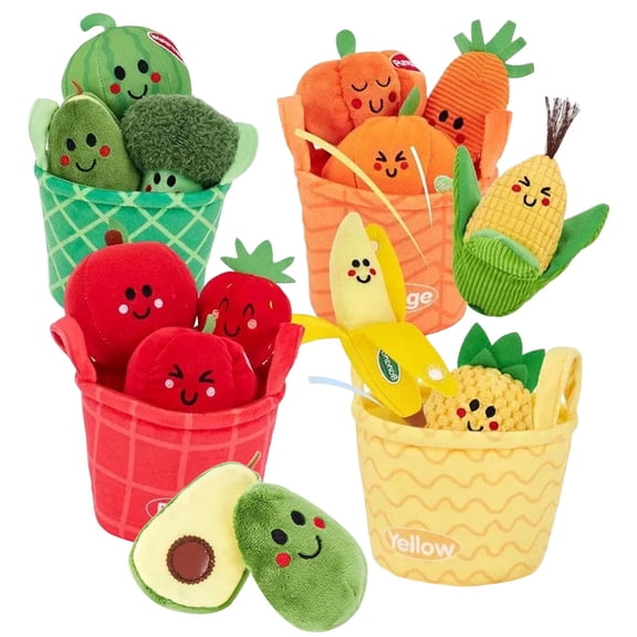 BUTOMKY 16 PCS Montessori Baby Sensory Color Sorting Toys - Plush Fruit & Vegetable Play with Crinkle & Rattle, Farmer's Market Themed Sorting Set for Daycare, Baby Toys 6 Months+, Learning Gifts