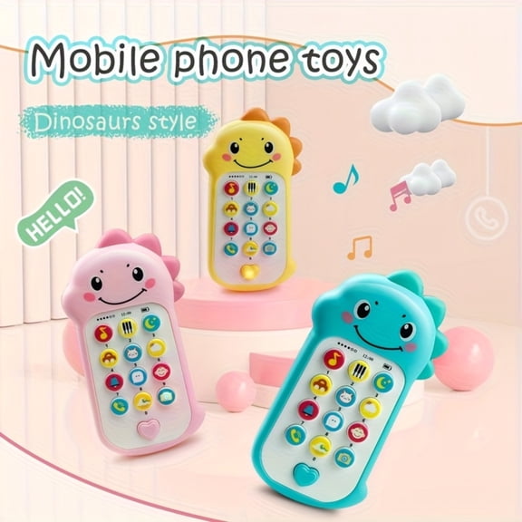 BUTOMKY 3PC Dinosaur Toddler Play Phone Toy, Light-Up Musical Baby Cell Phone with Melody Buttons,Soft Teether Spikes Early Learning Pretend Play Toy,Babies 3 Months+ Boys Girls