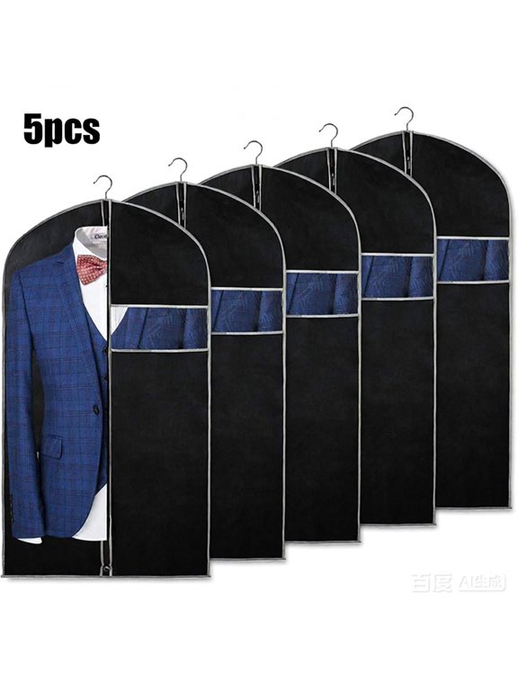 5-Pack 40" Gusseted Hanging Garment Bags - Foldable Suit Covers with Zipper, Transparent Windows & Handles, Ideal for Closet Storage & Travel, Fits Suits, Coats, Jackets, Shirts & Skirts