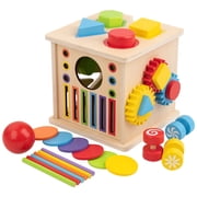 BUTOMKY 8 in 1 Wooden Color Shape Sorter Toy, Montessori Matching Sorting Box, Early Educational Preschool Toy for Fine Motor Skills & Hand-Eye Coordination, Gift for Toddlers Kids Ages 3-6