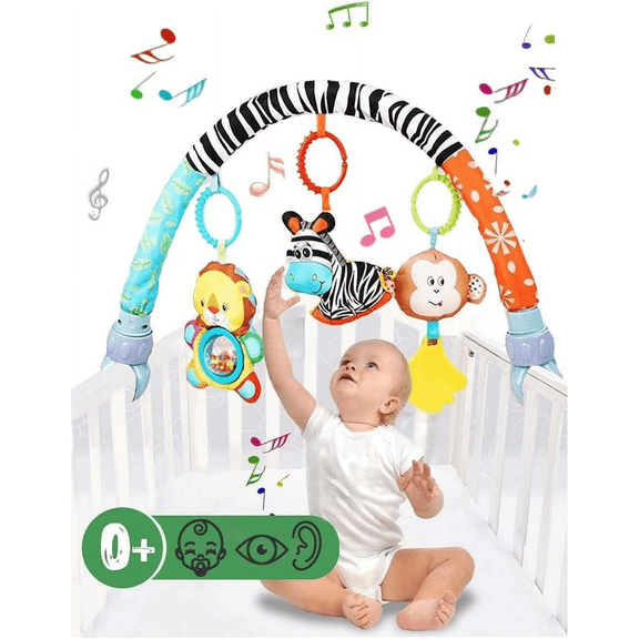 BUTOMKY Baby Stroller Arch & Car Seat Activity Toys for Infants 0-6 Months, Adjustable Hanging Rattle Teether Toy for Crib Bouncer Bassinet, Developmental Newborn Baby Gifts