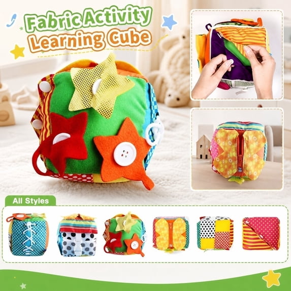 BUTOMKY Baby Toys 6-12 Months,Tummy Time Square Infant Baby Toy, Soft Sensory Toy with Textures, Mirror, for Newborns to Ages 6 Months