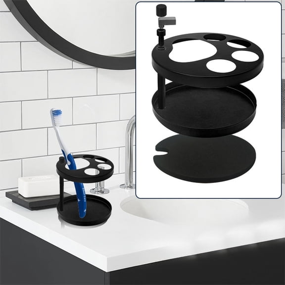 BUTOMKY Black Stainless Steel Toothbrush Holder Stand - 5 Ventilated Slots Design Bathroom Countertop Organizer, Rustproof for Electric/Manual Toothbrushes Toothpaste Razors Small Comb