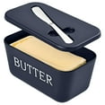 thumbnail image 1 of BUTOMKY Butter Dish with Lid - Plastic Butter Storage Container, Large Countertop Butter Keeper for Refrigerator & Kitchen (Includes Butter Knife) White Blue, 1 of 7