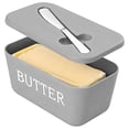 thumbnail image 1 of BUTOMKY Butter Dish with Lid - Plastic Butter Storage Container, Large Countertop Butter Keeper for Refrigerator & Kitchen (Includes Butter Knife) White Grey, 1 of 8