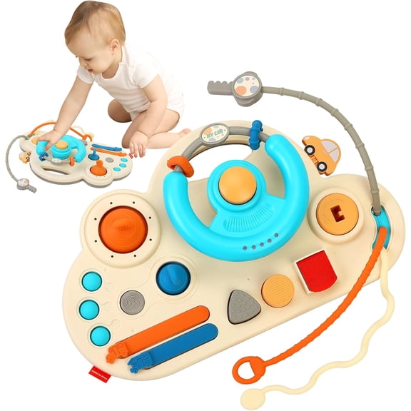 BUTOMKY Car-Mounted Simulation Steering Wheel Toy, Interactive Driving Play Toy, Early Education Montessori Learning Busy Board Toy, Birthday Christmas Gift for Toddlers 6 Months-3 Years Old