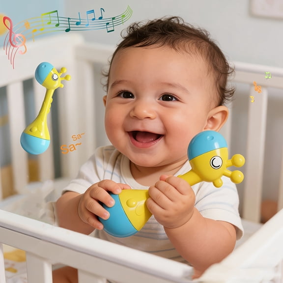 BUTOMKY Giraffe Silicone Baby Teether Rattle Toy, BPA-Free Easy-Grip Sand Hammer Sensory Toy,Teething Relief Toy for Infants 0-18 Months, Baby Shower & First Birthday Gift