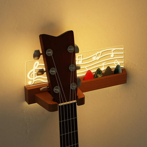 BUTOMKY LED Lighted Guitar Wall Mount Stand - Solid Wood & Acrylic USB-Powered Hanger, Guitar Accessories Gift for Men, Guitar Players & Music Lovers, Fits Acoustic, Electric Bass & Ukulele