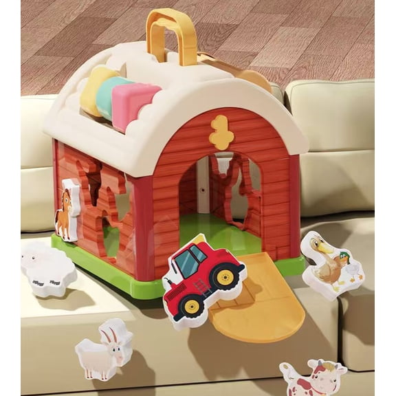 BUTOMKY Montessori Farm Animals Shape Sorter Toy - Barn Playhouse Set, Fine Motor Learning Activity Gift for Toddlers 12-18 Months 1-3 Years