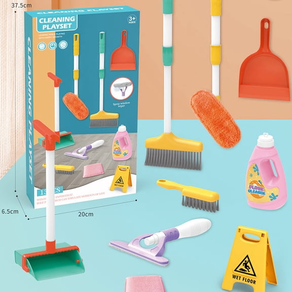 BUTOMKY Montessori Kids Cleaning Pretend Play Set (13PCS) - Adjustable Mop & Broom with Dustpan & Working, Early Educational Learning Toys for Toddlers 1-7, Ideal Birthday Gift for Boys Girls