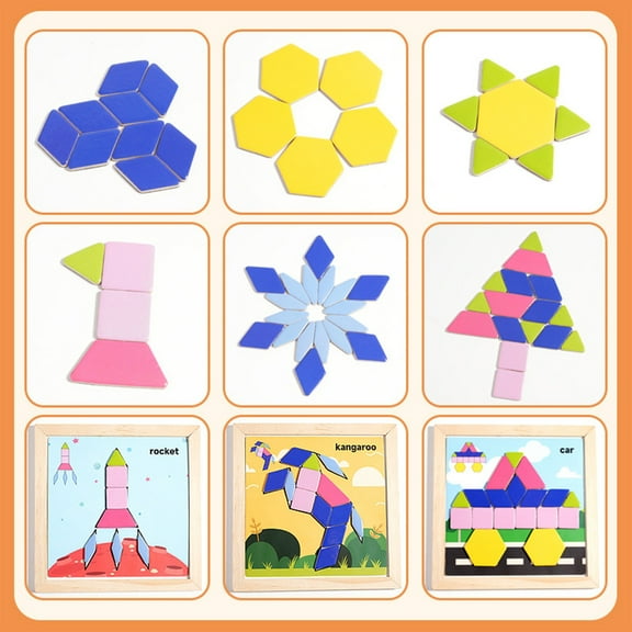 BUTOMKY Montessori Tangram Wooden Magnetic Puzzle Blocks - 3D Logic IQ Game with Colorful Shapes & Pattern Cards - STEM Gift for Toddlers 3-8 Years