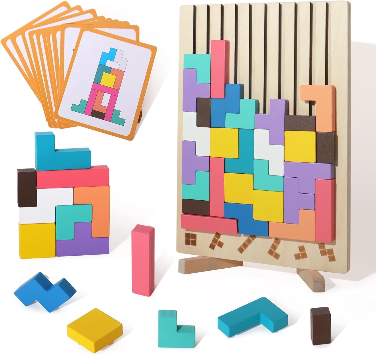 BUTOMKY Montessori Wooden Block Puzzle - 3D Russian Stacking Jigsaw, Colorful Educational Brain Teaser Toy, Family Activity Board Game & Ideal Gift for 3-5 Year Old Boys & Girls