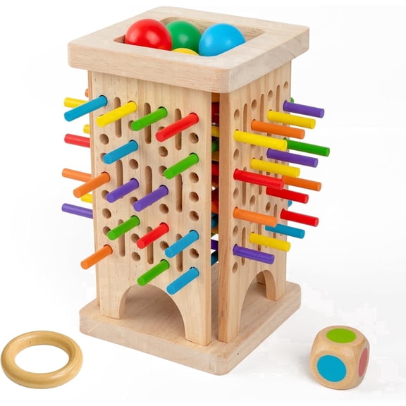 BUTOMKY Montessori Wooden Board Game with 30 Colorful Sticks & Dice, Math Educational Learning Toy for Kids 3+, Fine Motor Skills Counting Toy, Family Travel Fun Game Gifts for Boys Girls