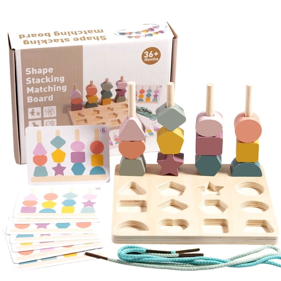 BUTOMKY Montessori Wooden Lacing Beads & Color Shape Sorting Stacking Toys for Toddlers 3-5 - STEM Preschool Educational Fine Motor Skills Learning Gift