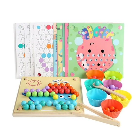 BUTOMKY Montessori Wooden Peg Board Game with Rainbow Beads, Cups & Tools - Color Sorting, Stacking & Counting Toy for Fine Motor & Math Skills (3-5 Years Old)