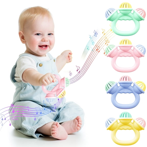 BUTOMKY Multifunctional Sensory Rattle for Newborns - Musical Hand Bells, Oball Shaker, and Jingle Bell Toys (4-PCS), Perfect Toddler Gift‌