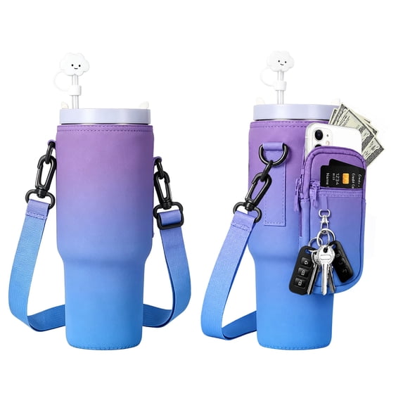 BUTOMKY for Stanley Cup 40oz Water Bottle Holder with Strap - Insulated Neoprene Crossbody Bag with Phone Pocket, Adjustable Shoulder & Handheld Straps for Women/Girls