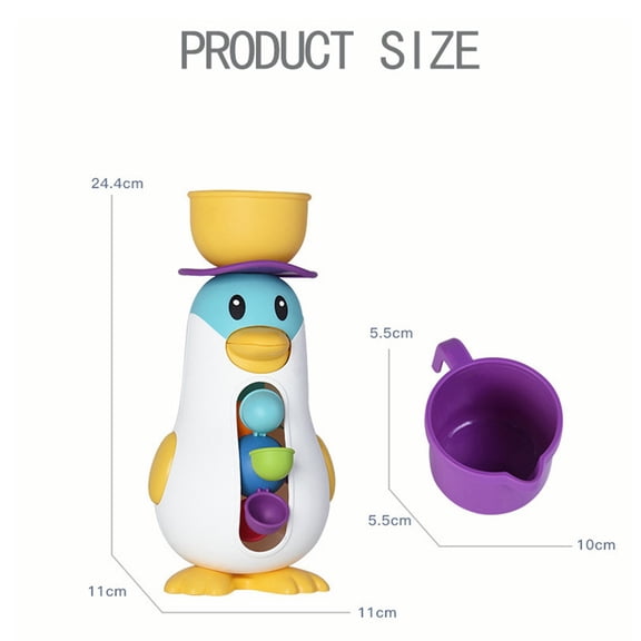 BUTOMKY Toddler Bath Toys - Penguin Waterfall Bathtub Toy with Suction Cups & Rotatable Waterwheel, Bath Time Gift for 1-3 Year Old Boys Girls