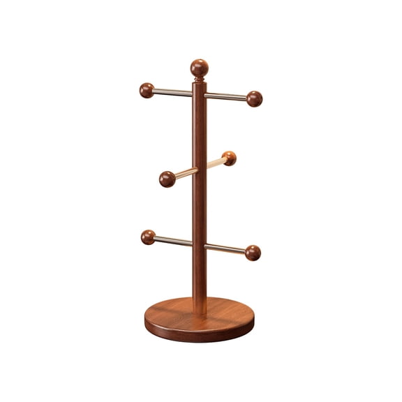 BUTOMKY Wooden Bamboo Mug Tree with 6 Hooks - Coffee Cup Holder Stand Countertop Organizer for Home Coffee Bar Storage