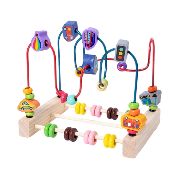 BUTOMKY Wooden Bead Maze Toy - Colorful Roller Coaster Abacus Circle Toy, Sensory Activity Cube with Animal/Fruit/Shapes, Preschool Educational Counting Learning Toy, Classic Birthday Gift