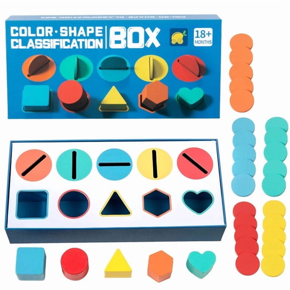 BUTOMKY Wooden Color & Shape Sorting Box Montessori Toy - Geometric Matching Learning Cube, Cognitive & Fine Motor Skills Training Puzzle for Toddlers 3-6 & Elderly