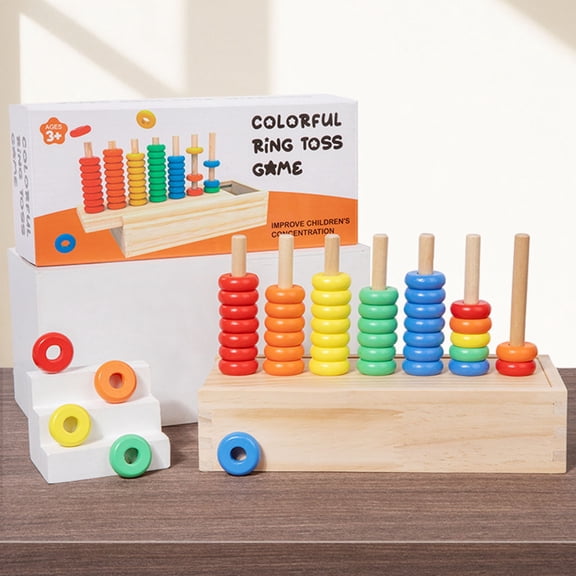 BUTOMKY Wooden Color Sorting Stacking Toys, Montessori Toys Rainbow Rings Game, Wooden Sorting & Stacking Toys for Toddlers, Color Recognition Sensory Toy Educational