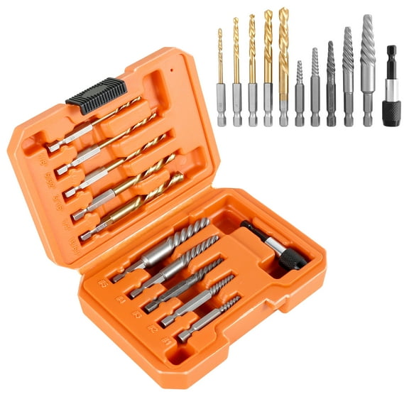 BUTORY 11Pcs Screw Extractor Set Carbon Steel Hex Shank Bolt Extractor Kit Portable Easy Out Screw Remover Tool Kit with Connecting Rod for Damaged Broken Frozen Rusted Screws