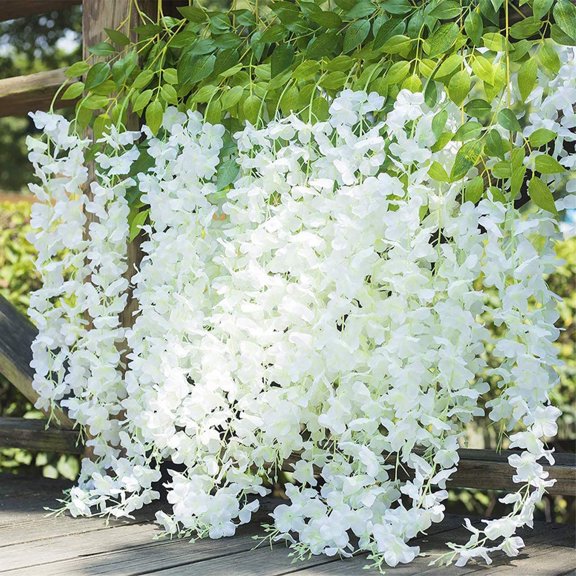 BUTORY 12PCS Artificial Fake Wisteria Vine Rattan Hanging Garland Silk Flowers String Home Party Wedding Decor