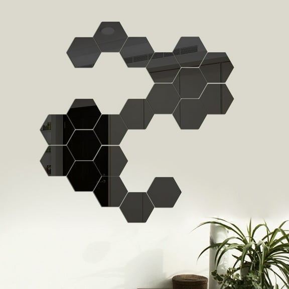 BUTORY 12Pcs Hexagonal Wall Stickers Self-Adhesive Wall Decorations Acrylic Black Wall Decals DIY Home Wall Sheet Art Decorations for Bedroom Living Room