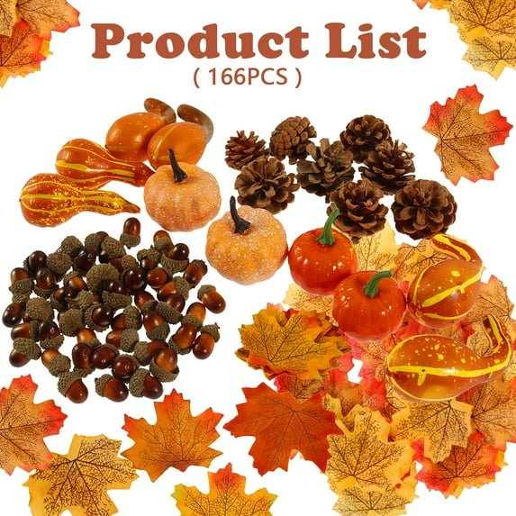 BUTORY 166Pcs Halloween Artificial Pumpkin Autumn Decoration Set,Maple Leaves Pine Cones And Acorns For Fall Wedding,Halloween,Christmas,Party Decor