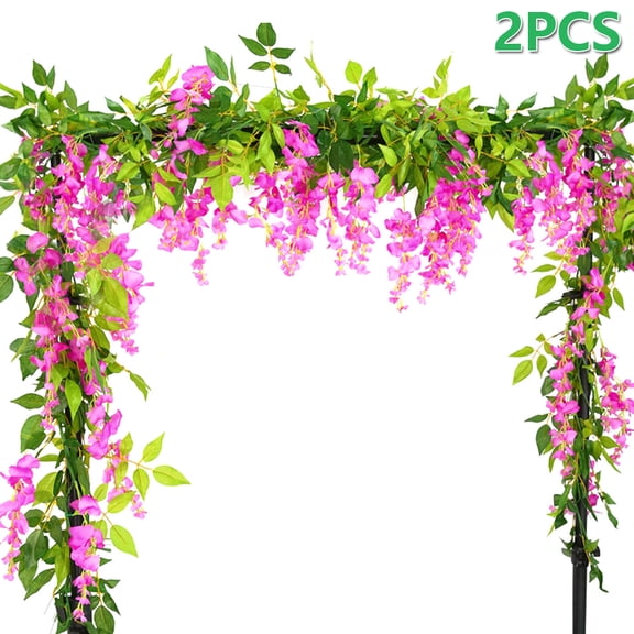 BUTORY 2Pcs Artificial Flowers Vine Fake Silk Wisteria Ivy Vine Rattan Hanging Garland for Home Party Wedding Decor