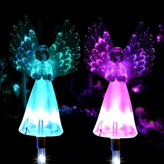 BUTORY 2Pcs Outdoor Garden Light Angel Stake Lights Lawn LED Solar Smart Garden Xmas Party Decor Lamp Outdoor Garden Path Luminous Lamps Wings Garden Xmas Party Decor Lamp