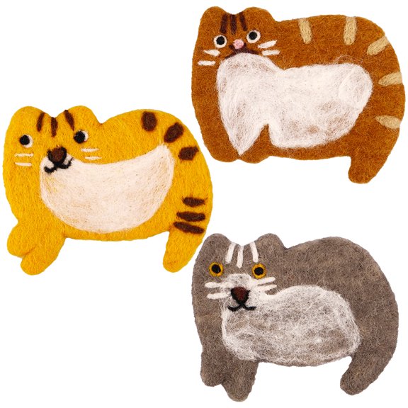 BUTORY 3Pcs Cat Felt Coasters Handmade Wool Felt Coasters Water Absorbent Cup Pad Cute Funny Cartoon Drink Coasters Felt Cup Mat for Dining Coffee Table Decor 11x15cm