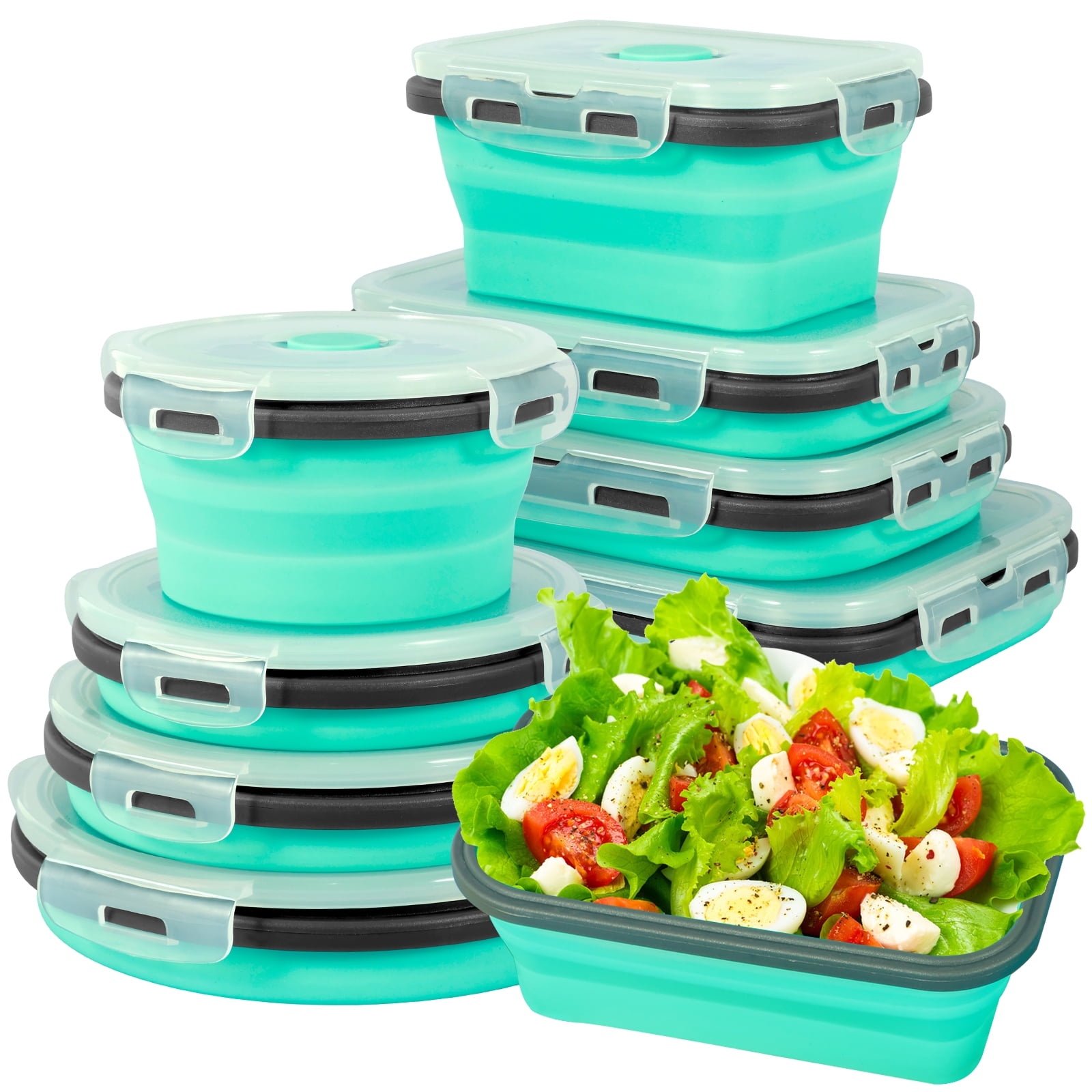 BUTORY 8Pcs Collapsible Food Storage Containers with Lids Flat Stacks