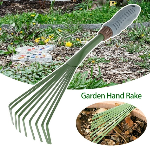 BUTORY 9 Teeth Garden Rake--Small Hand Fan Rake with Non Slip Grip,Garden Hand Rake Gardening Tools for Home Hotel Lawns Garden