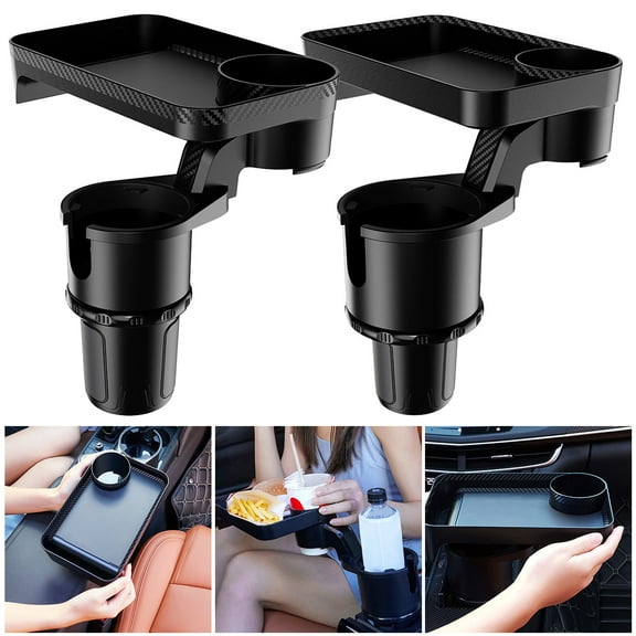 BUTORY Adjustable Vehicle Water Cup Holder Car Cup Holder Expander with Attachable Tray 360° Rotating Car Phone Drink Bottle Stand Rack