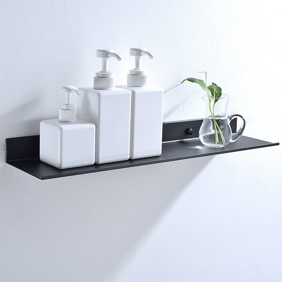 BUTORY Black Floating Wall Shelf Bathroom Black Shelf Floating Wall Shelf Shower Shelf Bathroom Rectangular Frosted Aluminum Frame Ultra-thin Heavy Wall Shelf Fashion Wall-mounted Cosmetic Rack